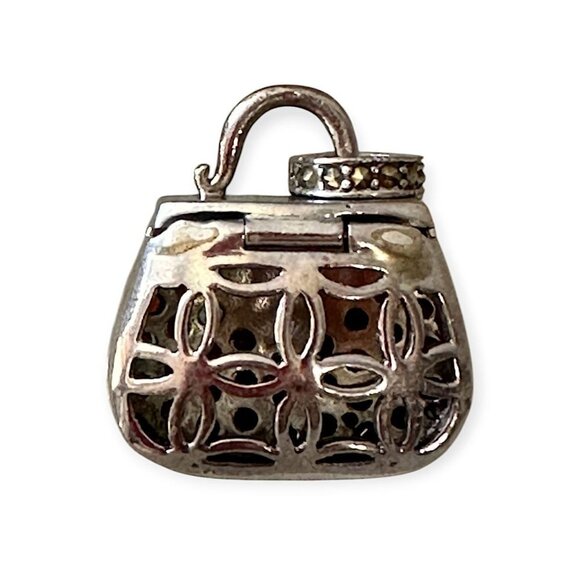 Vintage Sterling‎ Silver Red Crystal Purse Locket Pendant - Picture 3 of 10